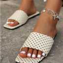 Verdusa Women's Polka Dots Square Toe Slip On Sandals Casual Summer Slides (White)