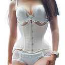 Womens Heavy Duty Double Steel Boned Cotton Underbust Waist Trainer White Corset, XS