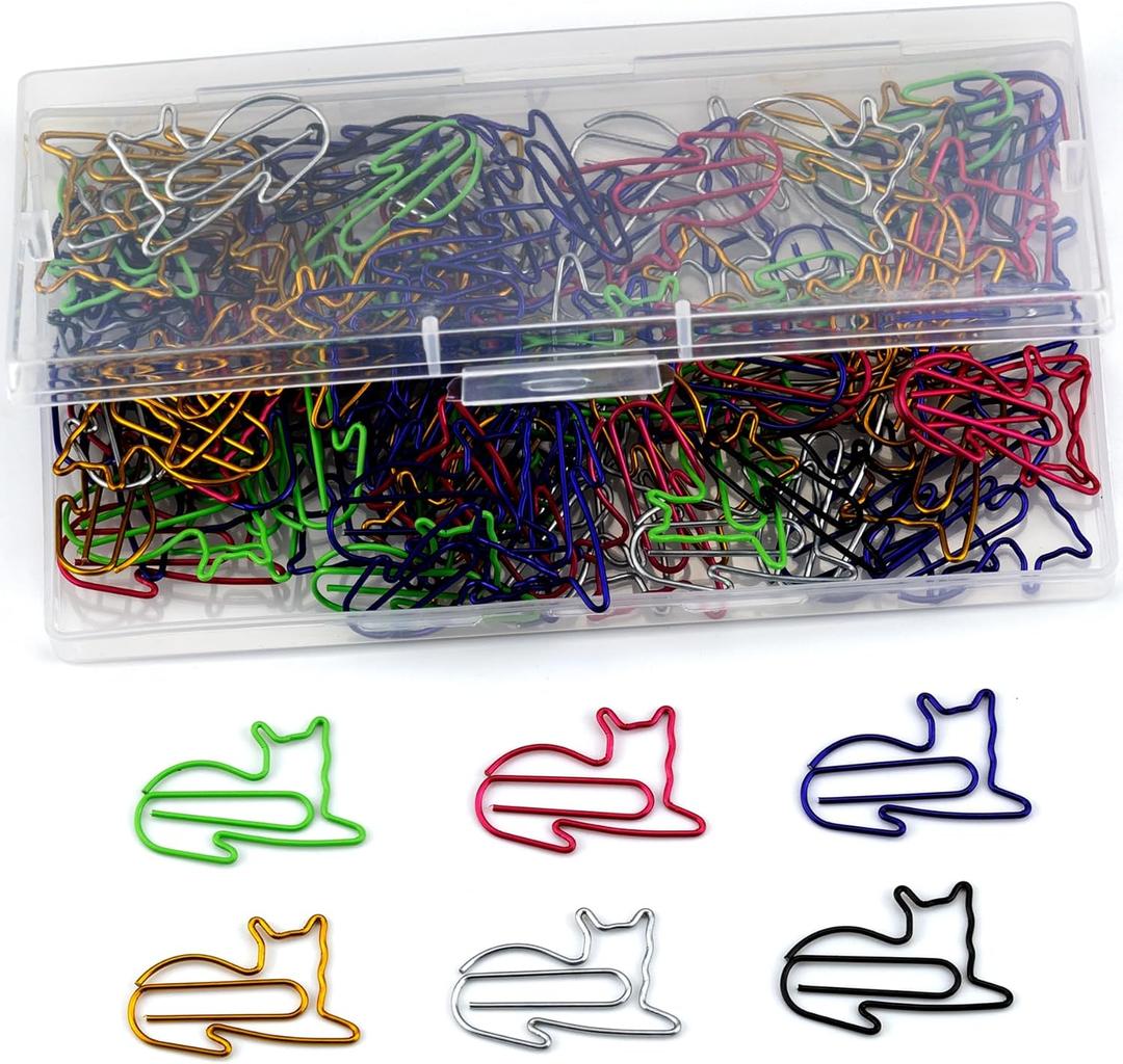 100 Pcs Cat Paper Clips Assorted Colors Animal Shaped Memo Clips Bookmark for Kids, Students, Teachers Cute Metal Paper Clips for Home, School, Office, The Storage Box Included