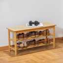latifolia Shoe Rack Bench, 3-Tier Bamboo Shoe Bench with Breathable Rattan Seat Cushion, Shoe Storage Rack for Entryway(Nautre,31.50''L)