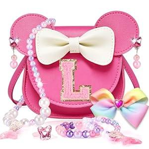 ONECOCOA Toddler Purse Gifts for Girls, Little Girl Gifts Princess Dress Up Jewelry Mermaid Toys Mini Mouse Ears Birthday Gifts for Girls 3 4 5 6 7 8 Year old (L, Rose)
