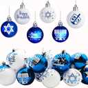 24 Pcs Happy Hanukkah Glitter Ball Ornaments for Tree,6 Styles Chanukah Hanging Ornaments Star of David Hanukkah Ornament Balls Sliver Blue Jewish Ornaments for Xmas Tree Decoration