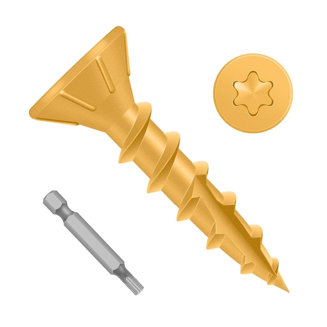 300-Piece #8 x 3/4 Inch T-25 Deck Screws - Epoxy Coated Outdoor Wood Screws for Fences and Decking, Rust Resistant with Drive Bit Included