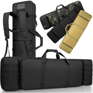 Soft Rifle Case, Double Rifle Backpack Tactical Long Gun Bag for Outdoor Hunting Shooting, Portable Shotgun Case for Firearm Storage and Transportation, Camouflage (Black)