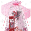 Roowest 50 Pcs Large Snowflake Organza Bags, 8'' x 12'' Winter Mesh Drawstring Gift Bags Bulk Sheer Pouch for Winter Holidays Xmas Wedding Jewelry Candy Packaging(Pink,Silver)