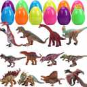 CUTE STONE 12 Pack Filled Easter Eggs with Dinosaurs, Easter Basket Stuffers Easter Party Favors for Kids