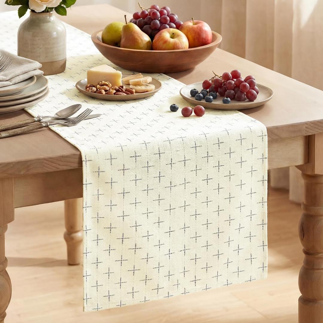 Artoid Mode White Cross-Star Textured Table Runner, Seasonal Waterproof Rustic Kitchen Dining Table Decoration for Home Party Decor 13x72 Inch
