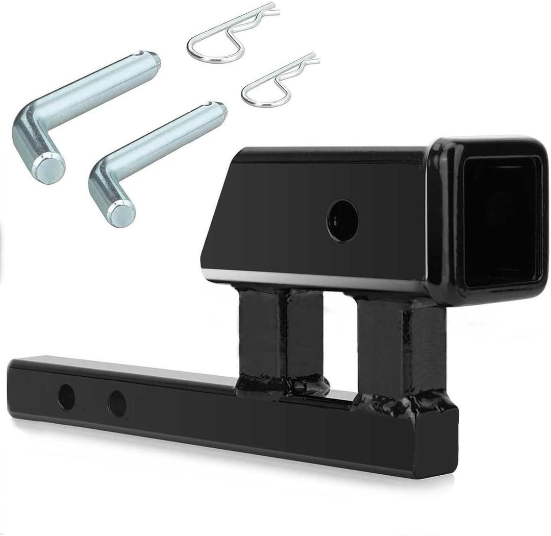 1.25" to 2" Hitch Adapter Solid Shank, 4" Rise/Drop, 1.25" Extension with 2 Sets of Hitch Pins & Clips