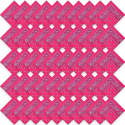 2 Pcs Bandanas Paisley Cowboy Polyester Bandanas Bulk Multi Purpose Headband for Men Women Party Costume (Hot Pink)