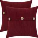 HWY 50 Burgundy Red Chenille Throw Pillow Covers 18x18 Inch with Triple Buttons, Soft Farmhouse Accent Decorative Cushion Cases for Couch Sofa Bed Living Room Pack of 2