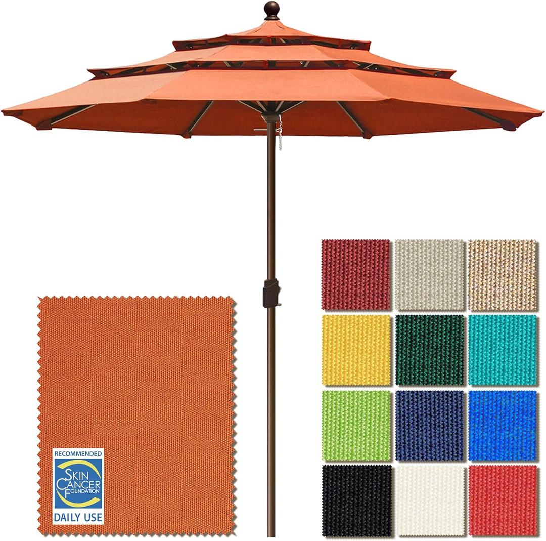 EliteShade USA 10-Year-Non-Fading 11ft 3-Tier Market Patio Umbrella, Commercial Grade Outdoor Table Umbrella with Crank Open, Windproof & UPF 50+ UV Protection, Heavy Duty Ventilation for Garden, Deck, Pool, Backyard, Beach & Bistro, No Tilt, Rust