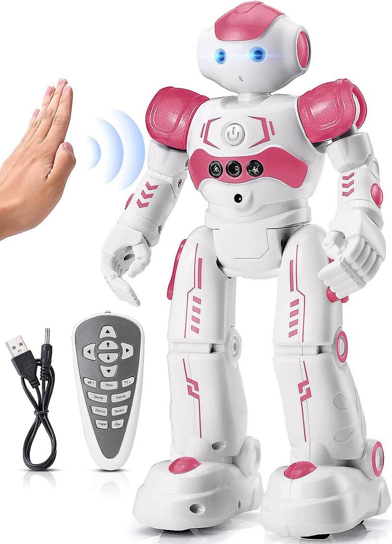 KingsDragon RC Robot Toys for Kids, Gesture & Sensing Remote Control Robot for Age 3 4 5 6 7 8 Year Old Boys Girls Birthday Present (Pink), 10.4 inch