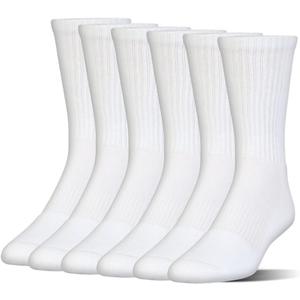 Under Armour Adult Cotton Crew Socks, Multipairs (Large, White/Gray (6-pairs))