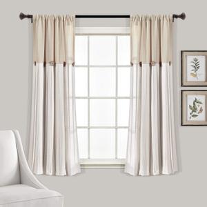 Lush Decor Linen Button Window Curtain Panel, Single, 40" W x 63" L, Linen - Country Curtains - Rustic Decor - Color Block Modern Farmhouse Curtains For Living Room, Bedroom & Dining Room