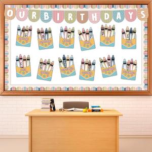 Justforjoyful Birthday Bulletin Board Classroom Decorations Crayon Box Cutouts Boho Crayon Name Tags Decoration for Wall Chalkboard Decors Preschool Classroom Decor Teacher Back to School Supplies