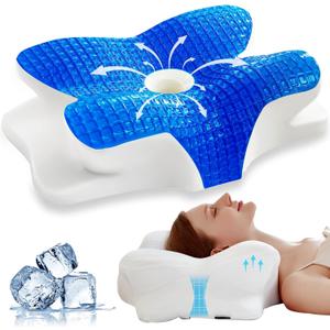 EUCIOR Cooling Gel Pillows for Neck and Shoulder,Cervical Pillow Cozy Sleeping,Odorless Ergonomic Contour Memory Foam Pillows for Side Back Stomach Sleepers with Pillowcase (White) (Queen)