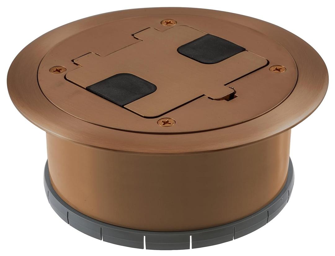 Bryant Electric RF406BN Pre-Assembled Flange, Cover, and Leveling Ring for Floor Boxes Poured in Concrete with 15A 125V Outlet Included, Brown