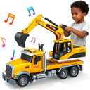 SMILESSKIDDO Excavator Toy - 1:12 Large Friction Powered Excavator Truck Toy with Lights, Sounds, Toy Trucks for Boys Girls Age 3, 4, 5, 6, 7 Years Old, Birthday Gifts for Boys Girls