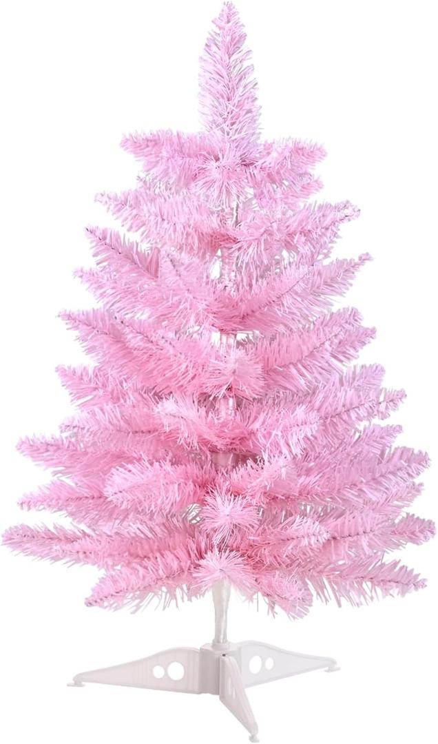2FT Artificial Christmas Tree Pink Tabletop Christmas Tree with Plastic Stand Mini Xmas Pine Tree for Party Supplies Indoor Outdoor Holiday Home Decoration (Pink)