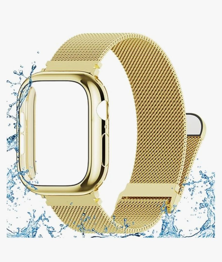 Waterproof Stainless Steel Milanese Band with Case Compatible for Apple Watch 38mm 40mm 41mm 42mm 44mm 45mm 46mm 49mm Women/Men, Magnetic Strap for iWatch Series 11 10 9 8 7 6 5 4 3 2 1 SE SE3 Ultra2/3