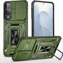 for Samsung Galaxy S25 Edge Case with All-Angle Rotating Kickstand & Sliding Camera Cover - Heavy Duty Shockproof Protective Cover, Green