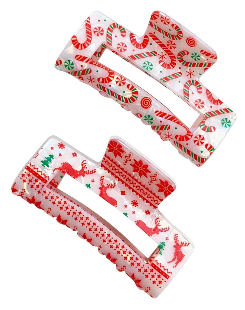 Christmas Hair Claw Clips with Elegant Reindeer & Candy Cane Design, Christmas Hair Accessory for Holiday Parties, Festive Events and Seasonal Gatherings, Xmas Hair Clip for Girls, Women and Adults