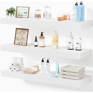Floating Shelves for Wall, Bathroom Shelves Over Toilet, Wall Shelves & Book Shelf for Room, Hanging Shelf, Modern Wooden Mounted Floating Shelves, 24x7x1.5 in (White, Set of 3)
