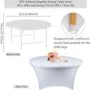 Fivenl 4 Pack 5FT Round Spandex Tablecloth, 60 Inch White, Stretchable Table Cover, Washable and Wrinkle Resistant, Fitted Round Table for Wedding, Banquet, Birthday, Party, Restaurant