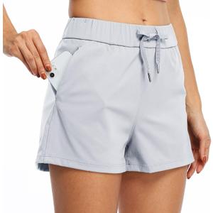 Willit Women's Shorts Hiking Athletic Shorts Yoga Lounge Active Workout Running Shorts Comfy Casual with Pockets 2.5" (Medium, Light Gray)