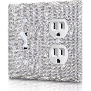 Gaocai Silver Shiny Silver Rhinestones Wall Plates Light Switch Cover Plate Decorative 3 Gang Wall Plate Bling Light Switch Cover (Standard Size)