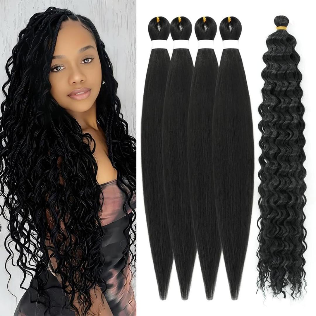 Black Braiding Hair Pre Stretched Hypoallergenic Curly Deep Wave Braids