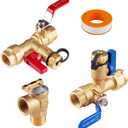 3/4 inch EFIELD IPS Isolator Tankless Water Heater Service Valve Kit, with Pressure Relief Valve