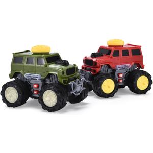 Dazmers Monster Trucks for Kids - Set of 2 - Large - Premium Plastic Construction - Easy Start Button - Ideal for Toddlers - Vibrant Red and Green - Each Toddler Truck Measures 6.1x4.7x2 inches