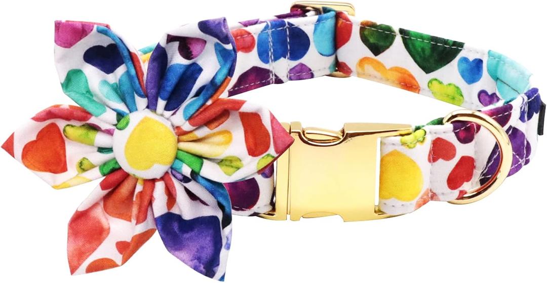 Lionet Paws Dog Collar with Flower, Soft and Comfortable, Adjustable Collar for X-Large Dogs Girl, Neck 16-26 inches (Green & White Grid)