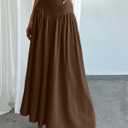 Milumia Women's Pleated Flowy Long Skirts High Waist Maxi Skirt with Pocket (Brown, M)