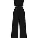 PRETTYGARDEN Womens Summer Outfit Wide Leg Pants Spring Lounge (Black,Large)