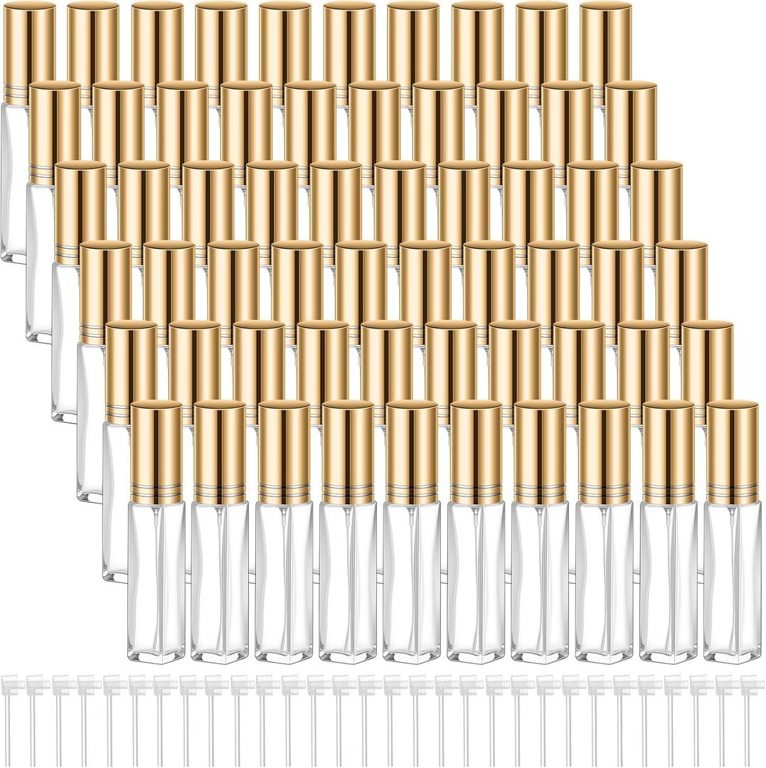 Domensi 60 Pcs 10/20/30 ml Perfume Travel Refillable Bottles Glass Spray Bottle Perfume Atomizer for Cologne Dispenser Leak-proof Fragrance Bottles Atomizer Pump Bottle Kit (Gold)