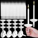 MTLEE 50 Sets Bulk White Church Vigil Candles with Plastic Candle Drip Protectors for Candle Service Christmas Easter Memorial Wedding Party Supplies