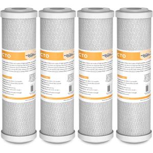 Membrane Solutions 5 Micron 2.5" x 10" CTO Carbon Block Water Filter Cartridge Replacement for Whole House Filtration Systems, Compatible with WFPFC8002, WFPFC9001, FXWTC, WHKF-WHWC, 4-Pack