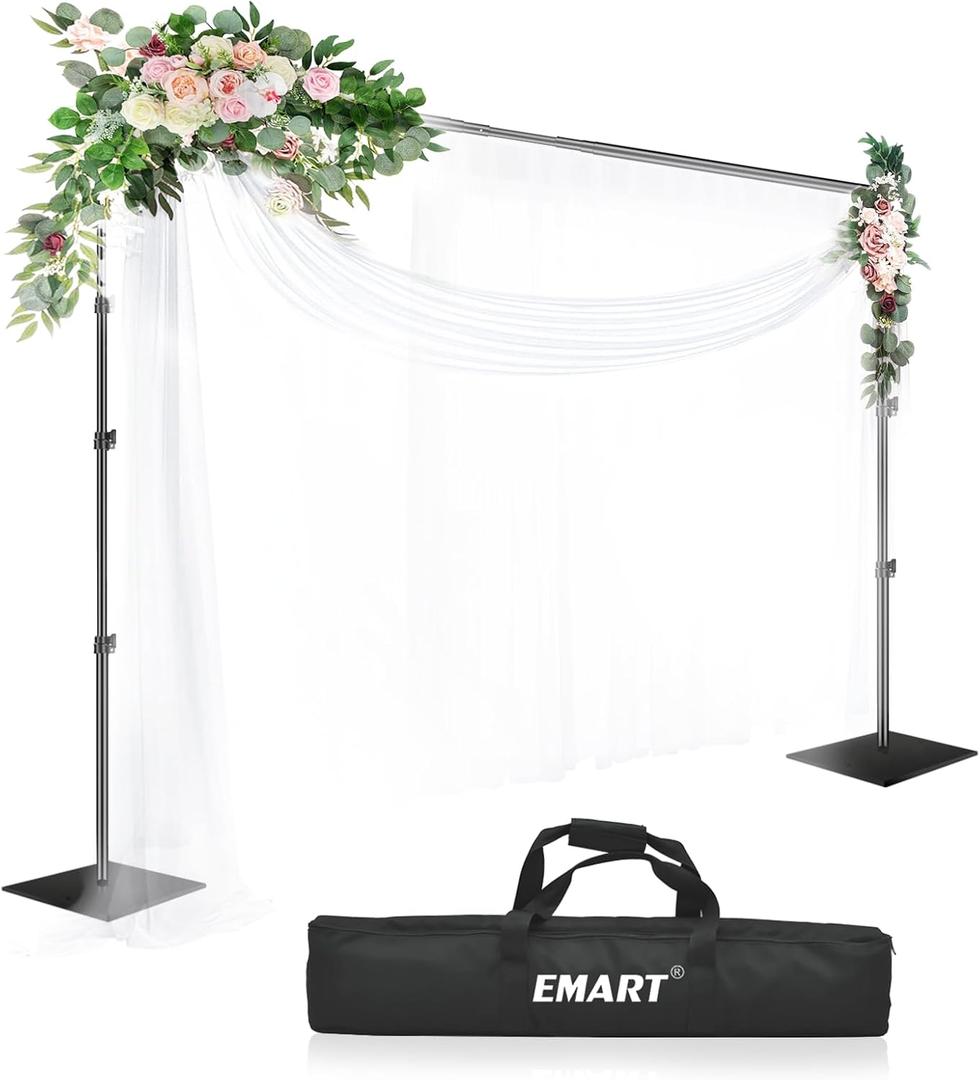 EMART Backdrop Stand, 8.5ft Height 10ft Width Adjustable Photography Background Support Poles with Heavy Duty Flat Base, Photo Metal Steel Pipe and Drape Frame Kit for Parties Birthday Wedding - Black (8.5x10ft)
