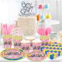 168PCS Cartoon Teacher Party Supplies for Girls Boys Kids Happy Birthday Party Decorations Dinnerware Set Paper Plates Napkin Cups Forks Knives Straw Tableware for 24 Guests