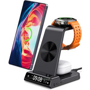 Wireless Charger for Samsung, 3 in 1 Wireless Charging Station for Samsung Galaxy S25 Ultra/S24 Ultra/S23/S22/Note 20/Z Flip 6/Fold 6, Charger for Samsung Galaxy Watch Ultra/7/6/5, Galaxy Buds 3/3 Pro (Black)