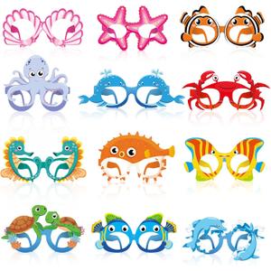 Harloon 36 Pcs Sea Animal Party Favors Under Ocean Paper Glasses Ocean Animal Photo Props for Fishing Birthday Party Supplies (Bright)