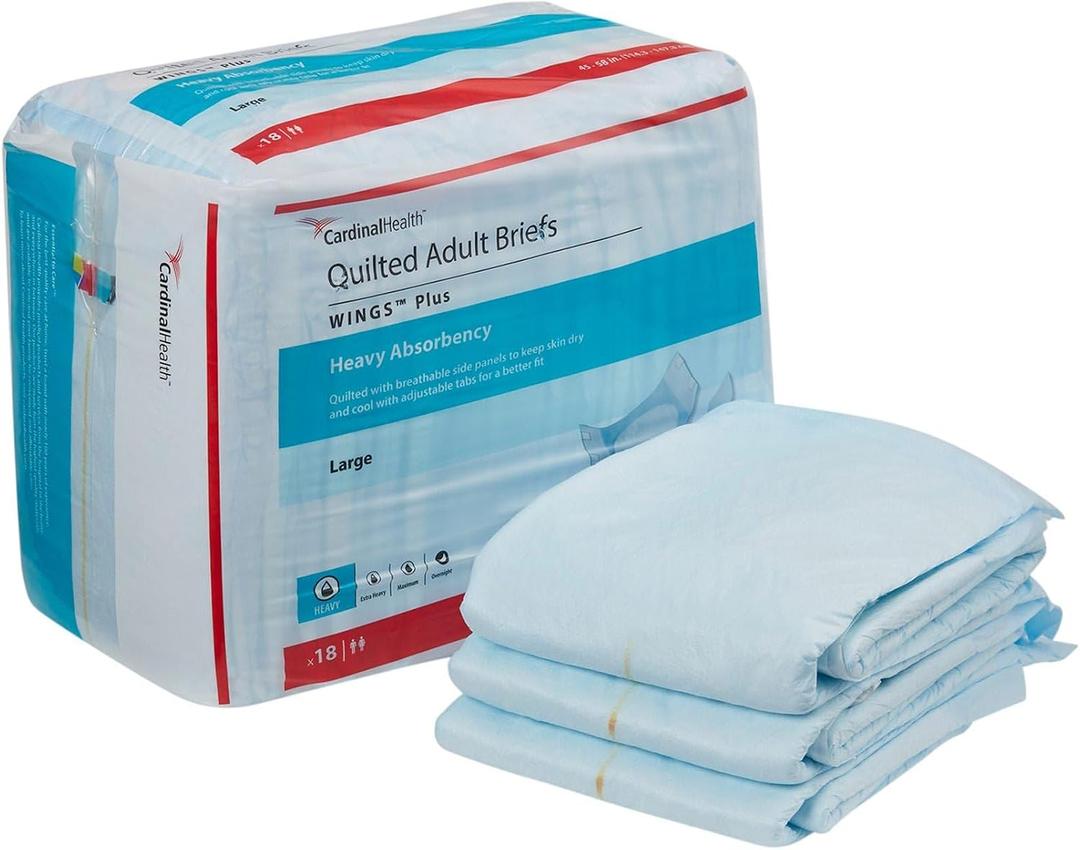 Covidien 75343101 Incontinent Brief Wings Choice Plus Tab Closure Large Disposable Heavy Absorbency 66034 Box of 18, Pack of 2