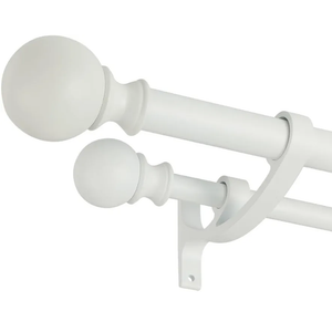 Matte White Double Curtain Rod 48 to 84 Inch - Decorative Window Rod With Round Finials, 1-Inch Front and 5/8 Inch Back