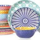 Selamica Ceramic Plates and Bowls Sets,18 Pieces Dinnerware Sets for 6,Dishwasher & Microwave Safe dish set,Family & Holiday Dining, Assorted Colors