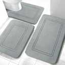 YIHOUSE Memory Foam Bath Mat Set, Non Slip Bath Mats for Bathroom, Super Soft and Water Absorbent Bath Rug Set, Machine Washable U Shape Toilet Mats, Light Grey (3pieces)
