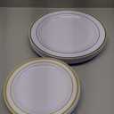 Gold Plastic Plates, MCIRCO 100 Pieces Disposable Party Plates for Weddings, Premium Gold Rim Plates, Include 50 10.25 Inch Dinner Plates and 50 7.5 Inch Dessert Appetizer Plates