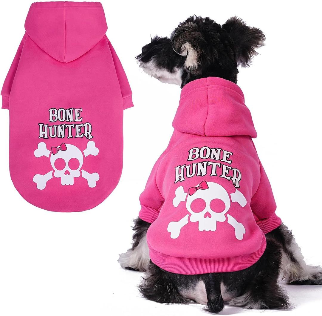BINGPET Bone Hunter Dog Sweater with Hood and Leash Hole,Warm Fleece Dog Hoodie & Winter Coat for Small to Large Dogs,Cold Weather Pet Clothes(Medium)