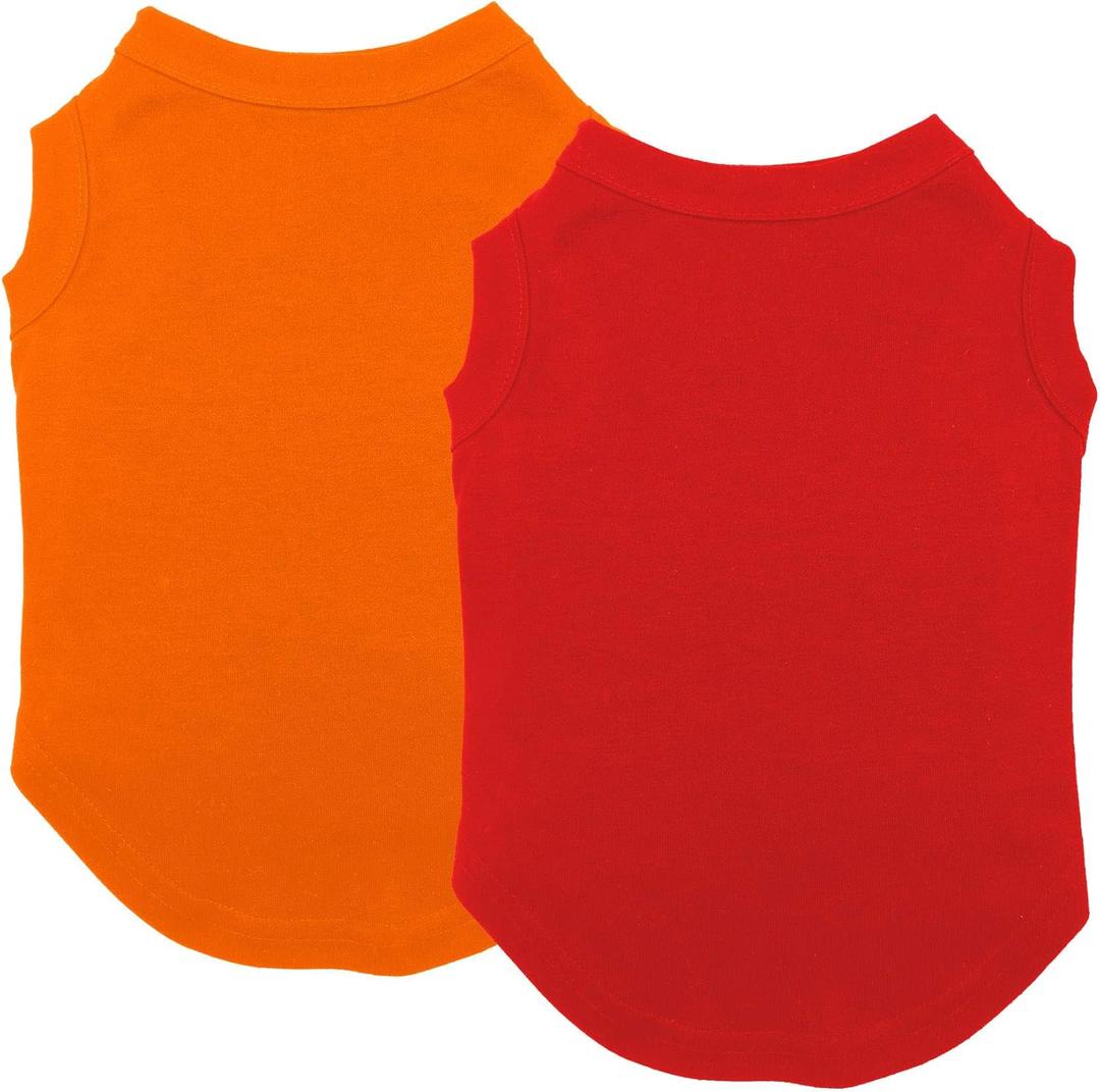Chol&Vivi Dog Clothes, 2pcs Soft Cotton T-Shirts for Small, Medium, Large, Extra Large Dogs (Red and Orange, S (16" Chest))